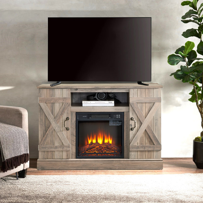 Gracie Oaks Xande 47"W Retro Fireplace Insert TV Stand, 1400W Electric